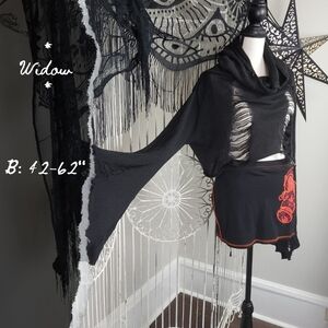 Widow Distressed Hooded Cropped Top  Lip Service Skirt Not Included Dolls Kill